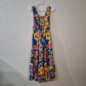 South Main Floral Smocked Tiered Maxi Dress XL Colors Tropical Boho Cottagecore